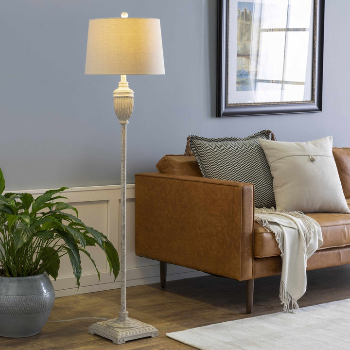 Butazon Traditional Floor Lamp – Gray Resin Base with Linen Shade - The Rug Decor