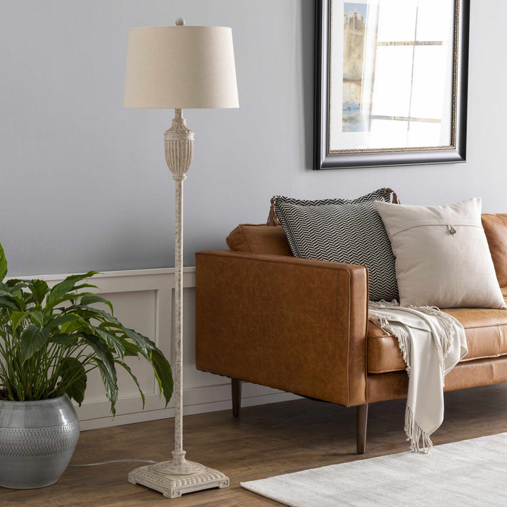 Butazon Traditional Floor Lamp – Gray Resin Base with Linen Shade - The Rug Decor