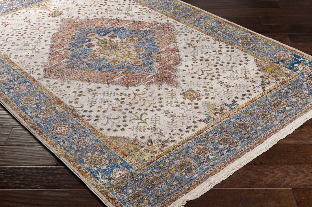 Butulan Ivory And Blue Traditional Style Area Rug - The Rug Decor