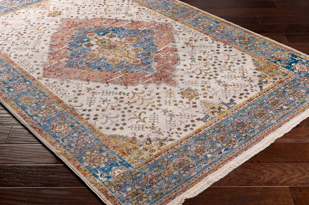 Butulan Ivory And Blue Traditional Style Area Rug - The Rug Decor