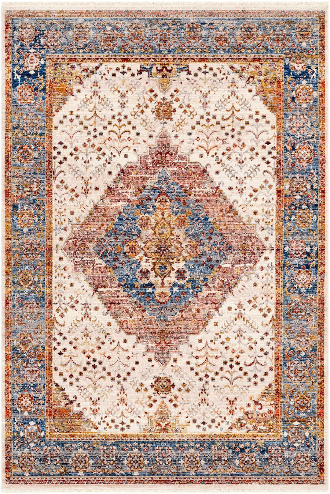 Butulan Ivory And Blue Traditional Style Area Rug - The Rug Decor