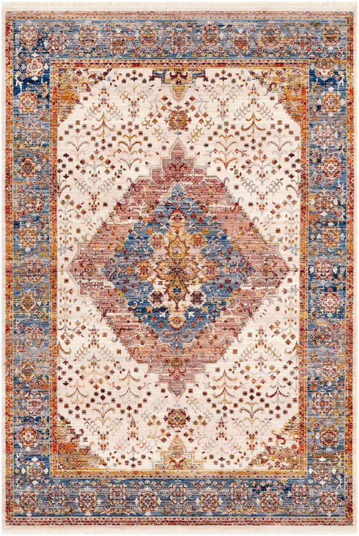 Butulan Ivory And Blue Traditional Style Area Rug - The Rug Decor