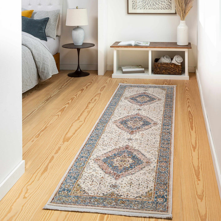 Butulan Ivory And Blue Traditional Style Area Rug - The Rug Decor