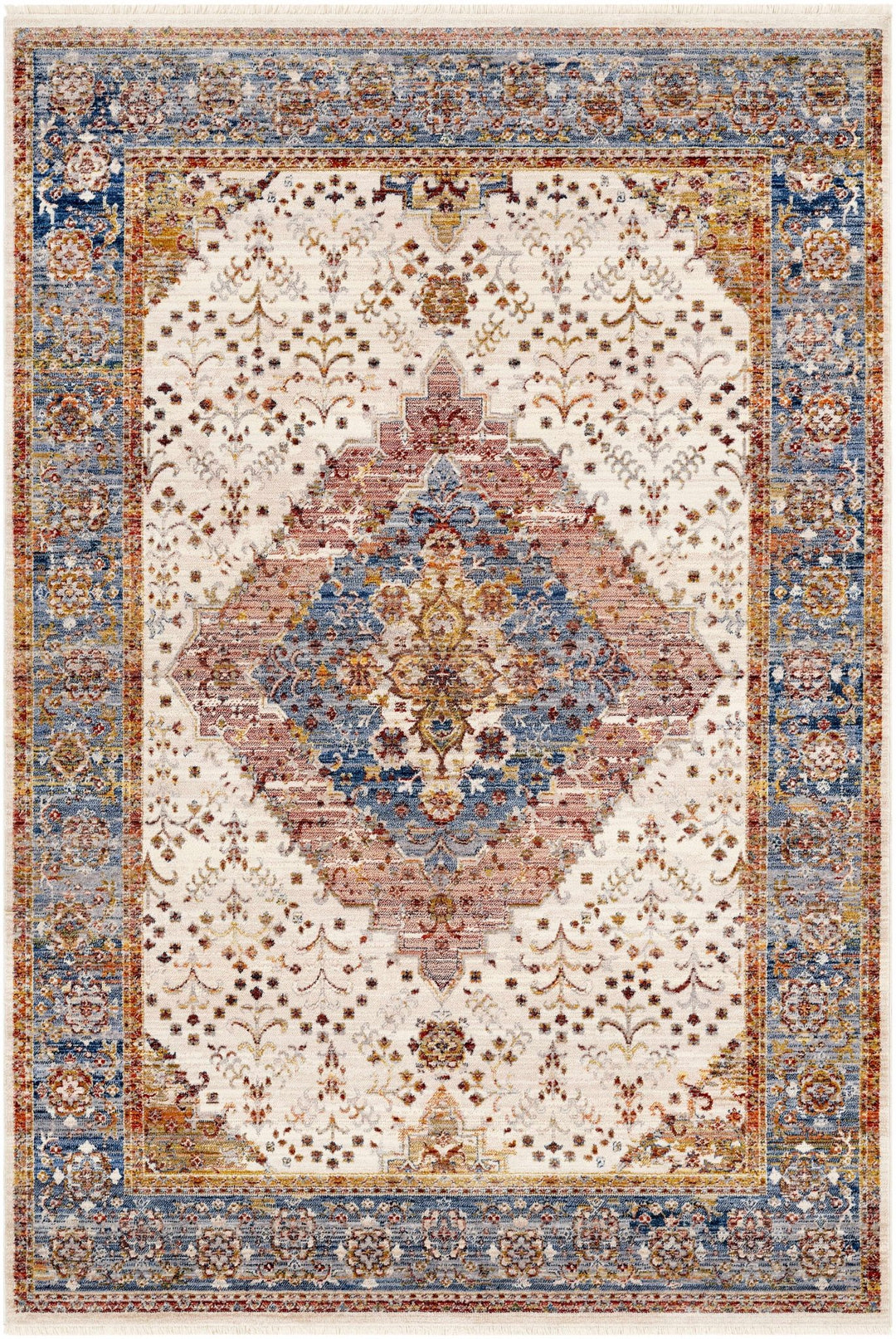 Butulan Ivory And Blue Traditional Style Area Rug - The Rug Decor
