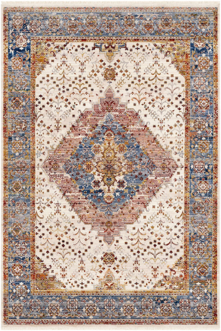 Butulan Ivory And Blue Traditional Style Area Rug - The Rug Decor