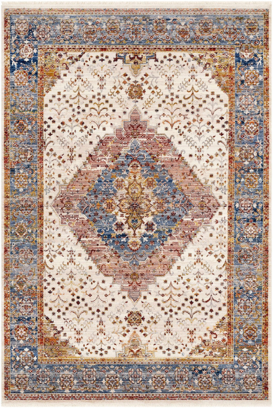 Butulan Ivory And Blue Traditional Style Area Rug - The Rug Decor