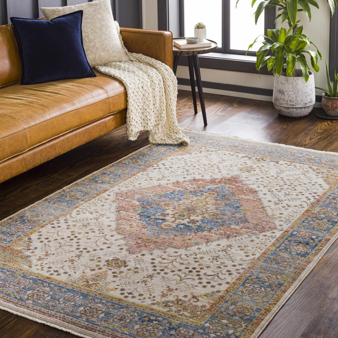 Butulan Ivory And Blue Traditional Style Area Rug - The Rug Decor