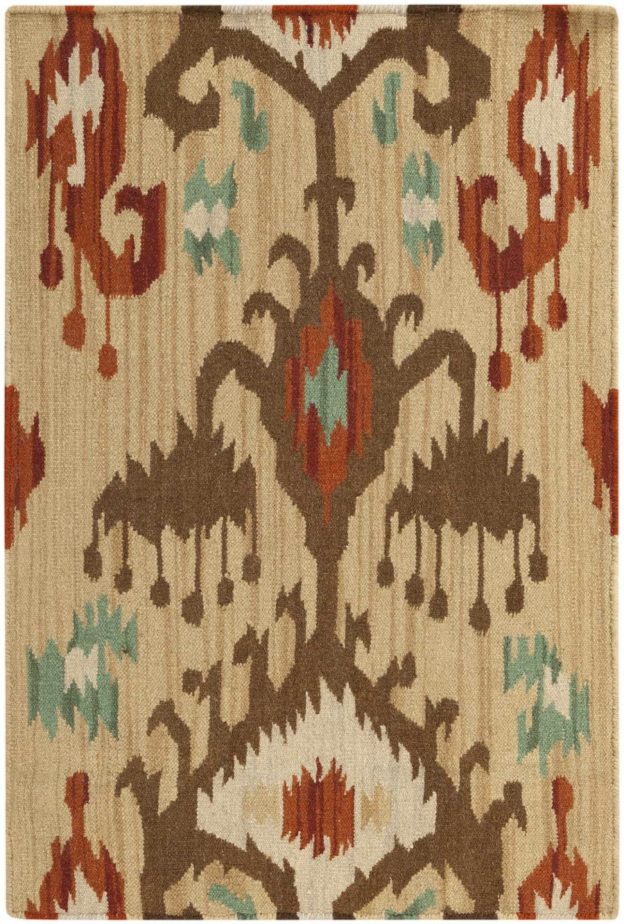Byromville Ikat Tan And Rust Hand Woven Wool Rug - The Rug Decor