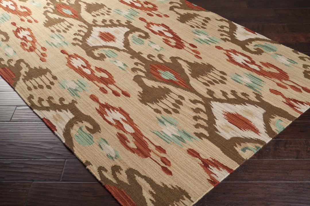 Byromville Ikat Tan And Rust Hand Woven Wool Rug - The Rug Decor