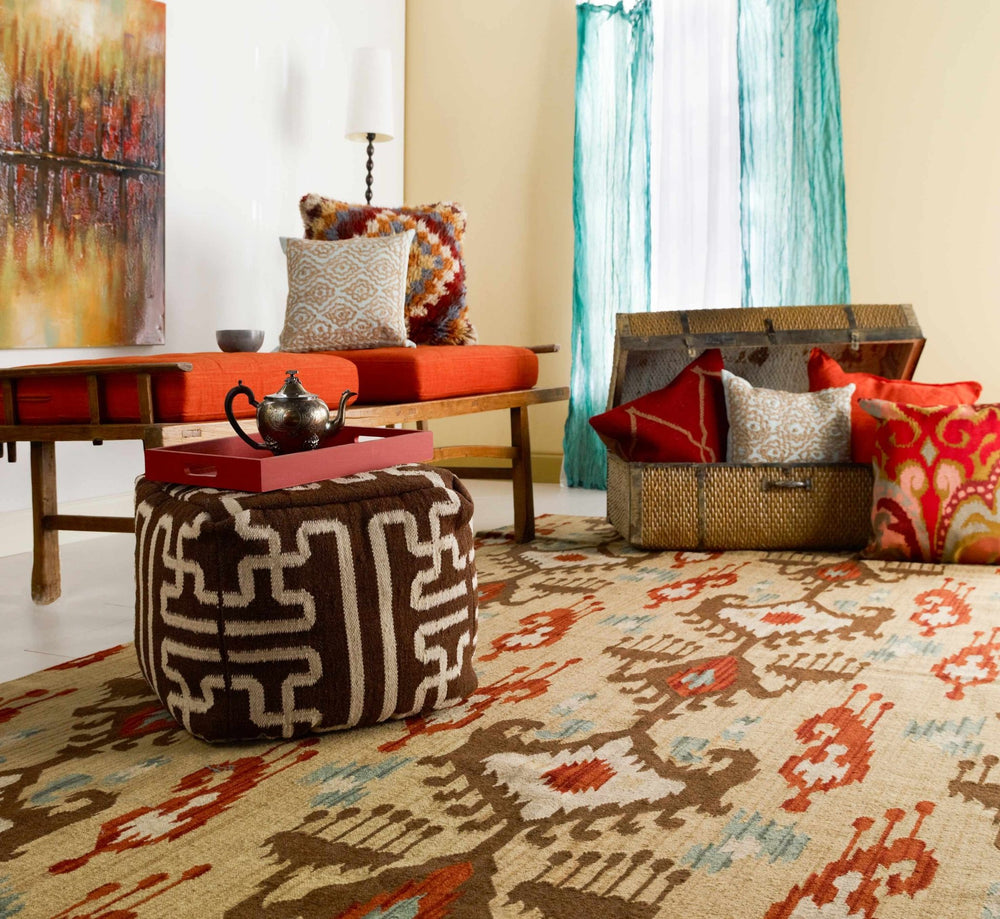 Byromville Ikat Tan And Rust Hand Woven Wool Rug - The Rug Decor