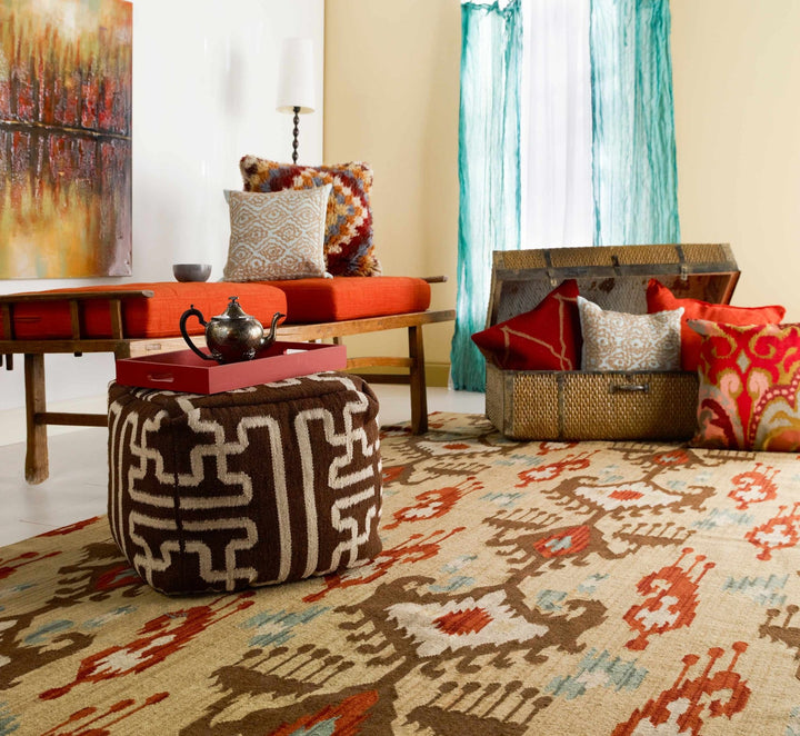 Byromville Ikat Tan And Rust Hand Woven Wool Rug - The Rug Decor