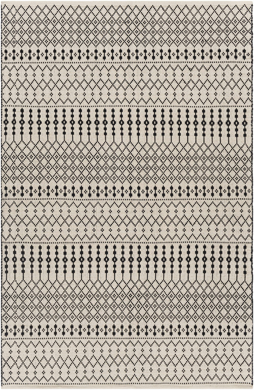 Cabinuangan Ivory And Black Modern Geometrical Hand Woven Area Rug
