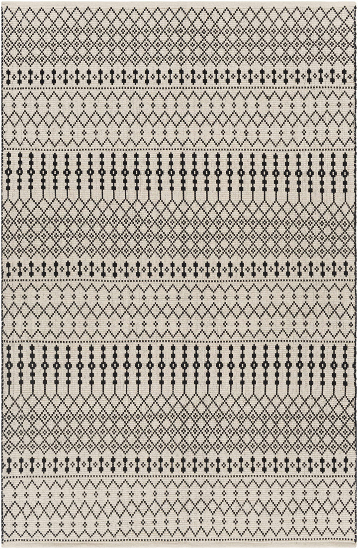 Cabinuangan Ivory And Black Modern Geometrical Hand Woven Area Rug
