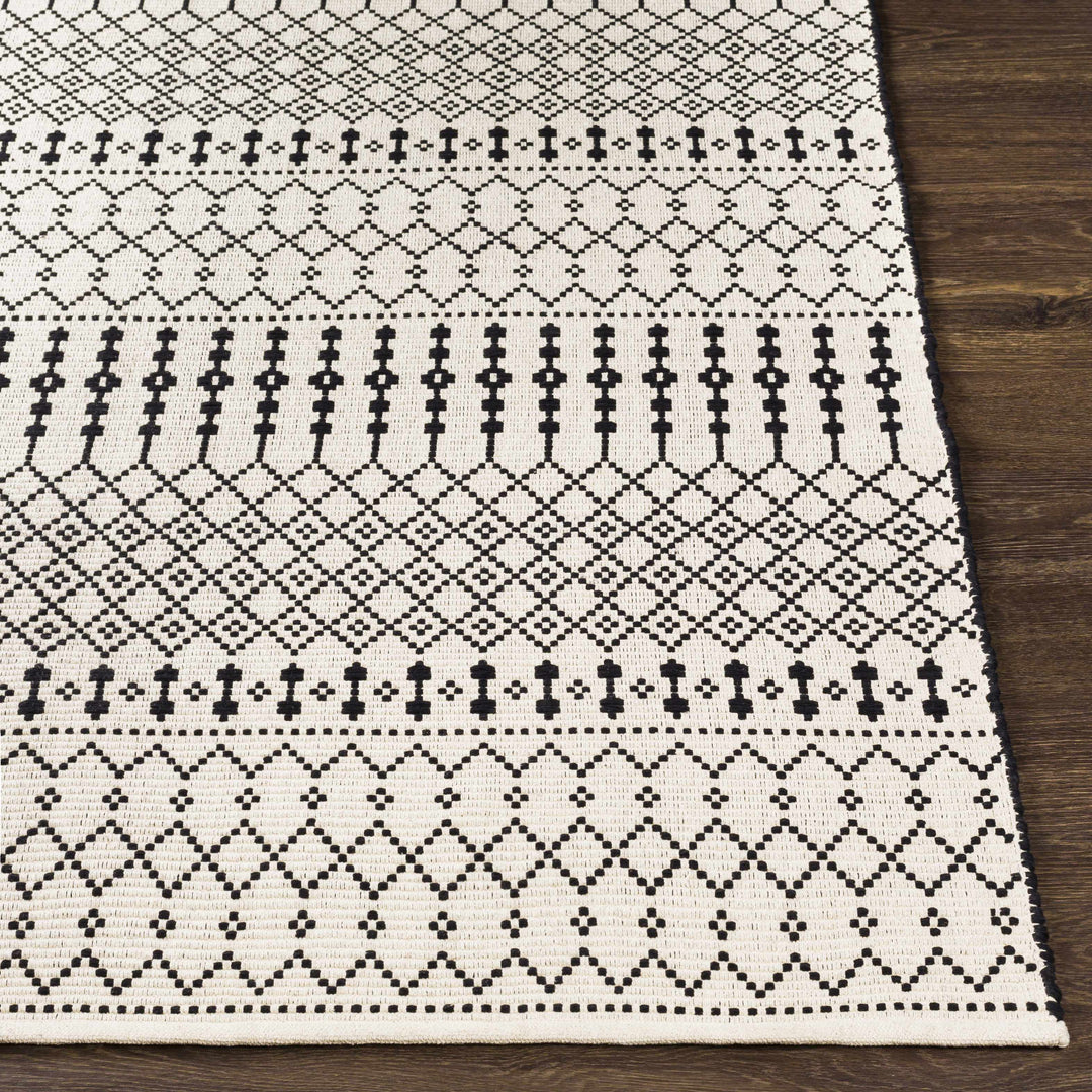 Cabinuangan Ivory And Black Modern Geometrical Hand Woven Area Rug