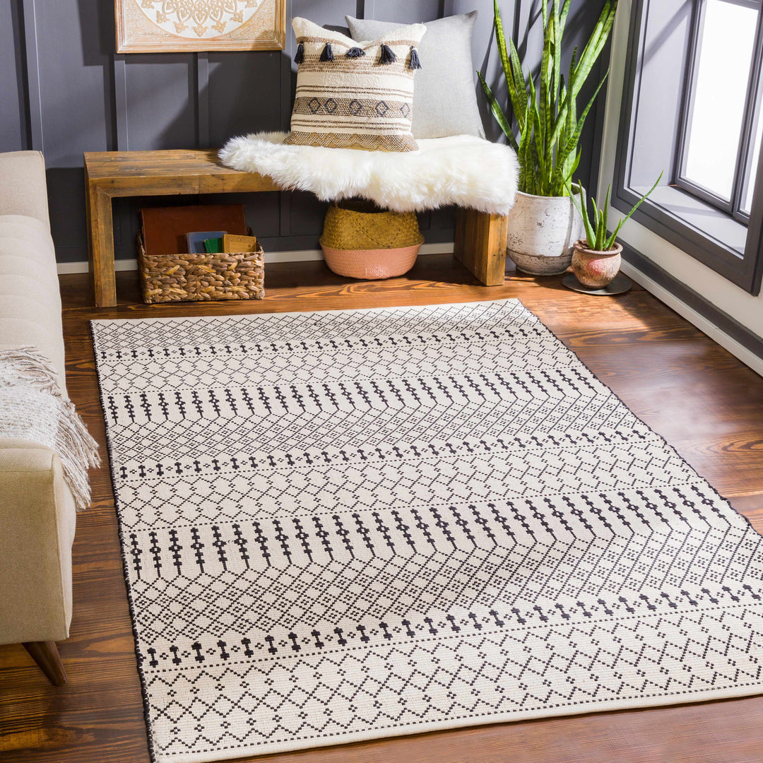 Cabinuangan Ivory And Black Modern Geometrical Hand Woven Area Rug