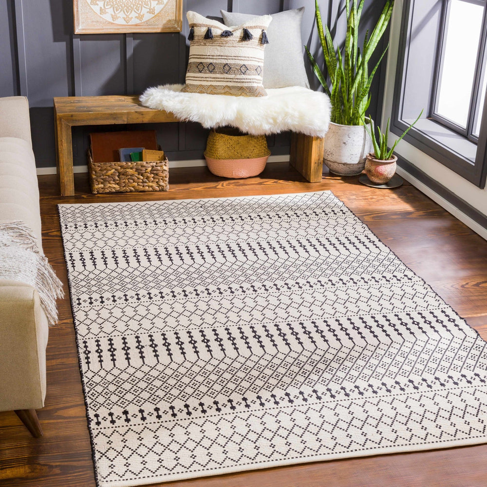 Cabinuangan Ivory And Black Modern Geometrical Hand Woven Area Rug - The Rug Decor