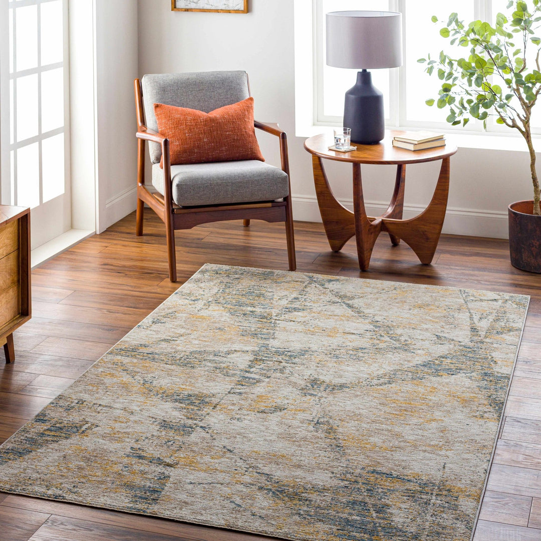 Cadao Modern Abstract Design Tan And Blue Area Rug - The Rug Decor