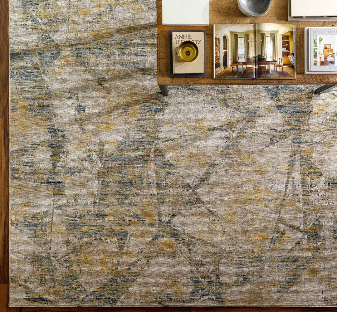 Cadao Modern Abstract Design Tan And Blue Area Rug - The Rug Decor