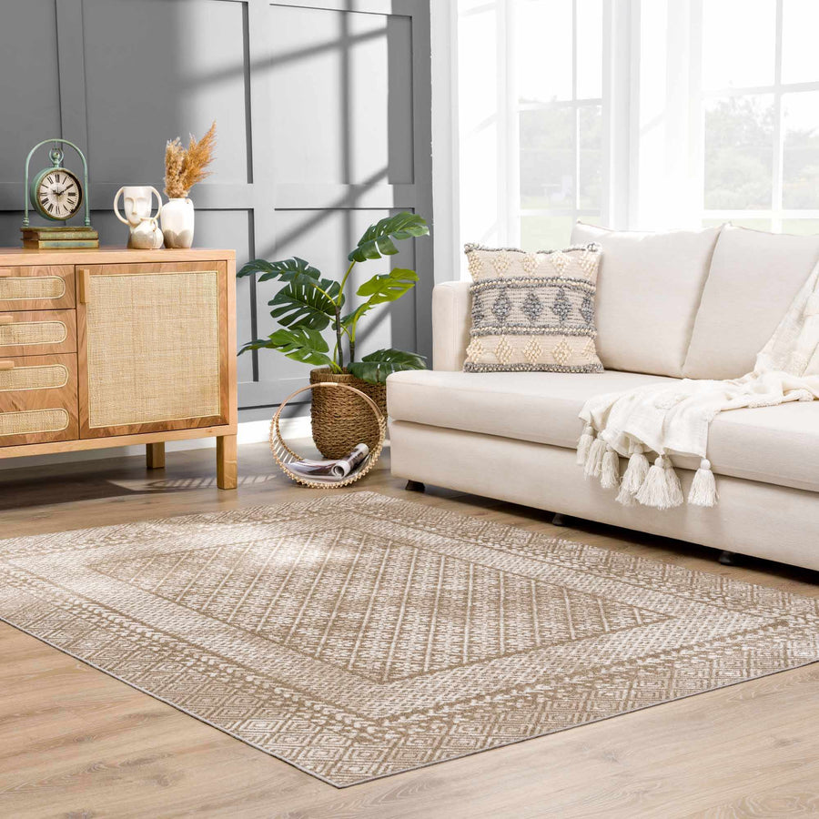 Caditaan Traditional Style Cream Machine Woven Washable Rug - The Rug Decor
