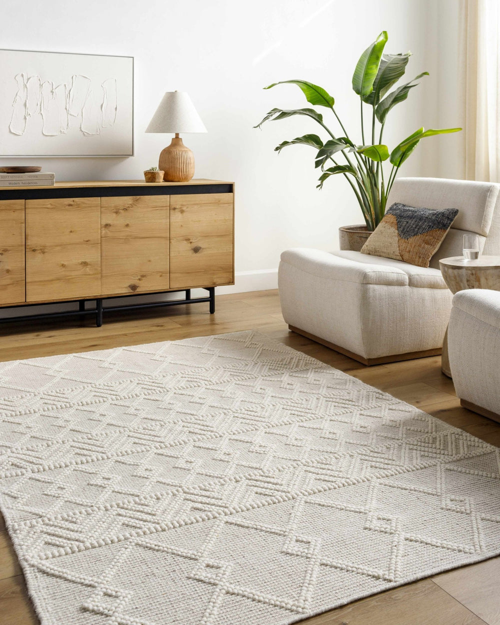 Caelum White Modern Geometrical Design Wool-Blend Rug - The Rug Decor
