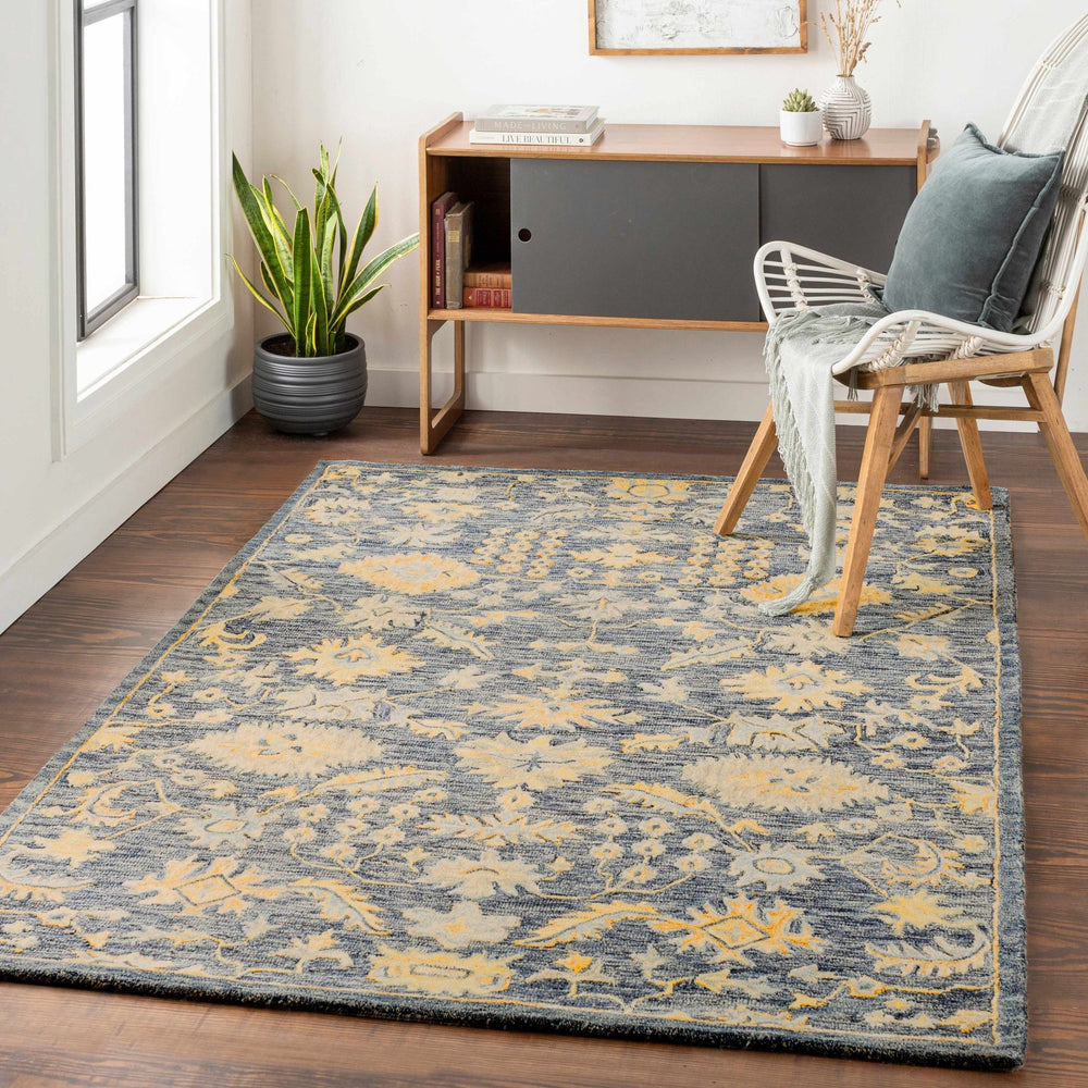 Cagwait Blue And Gold Traditional Floral Design Hand Tufted Area Rug - The Rug Decor