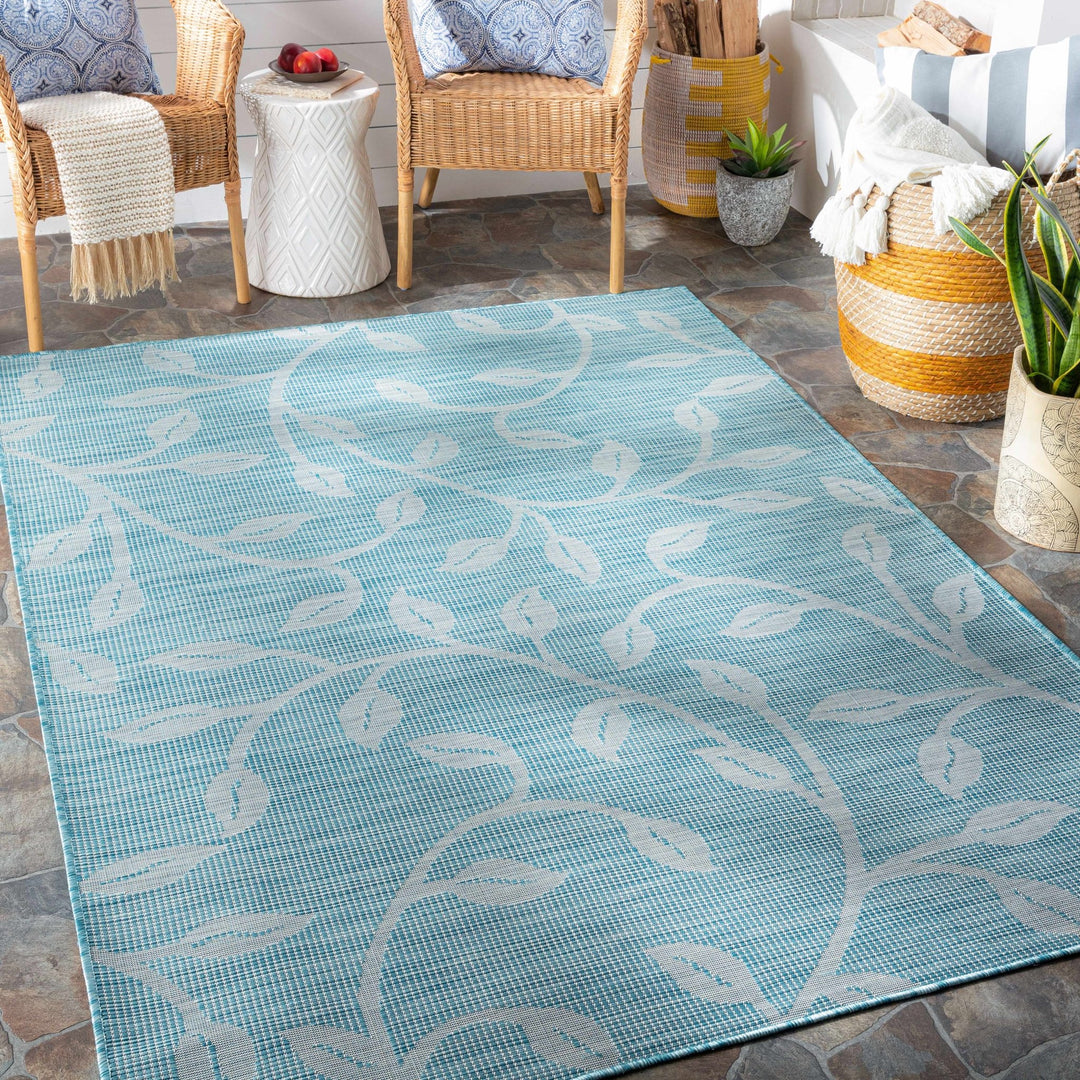 Cairnlea Modern Botanical Design Blue Outdoor Area Rug - The Rug Decor