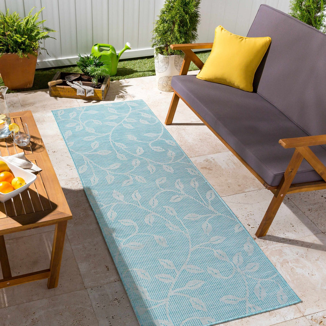 Cairnlea Modern Botanical Design Blue Outdoor Area Rug - The Rug Decor