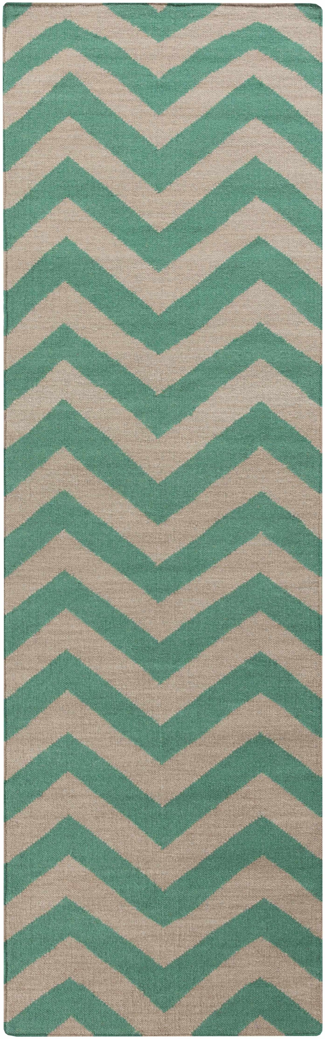 Calamus Contemporary Chevron Pattern Green Hand Woven Area Rug