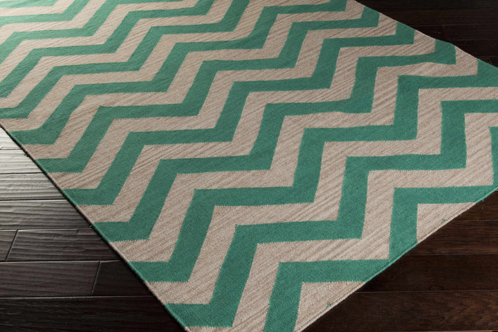 Calamus Contemporary Chevron Pattern Green Hand Woven Area Rug