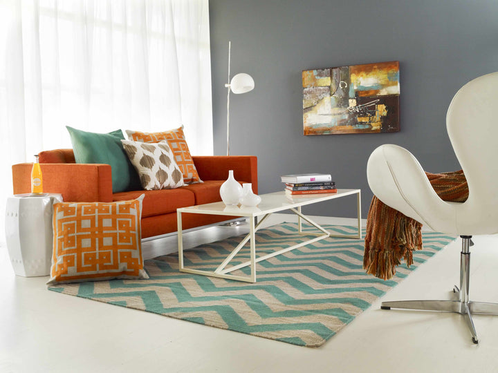 Calamus Contemporary Chevron Pattern Green Hand Woven Area Rug