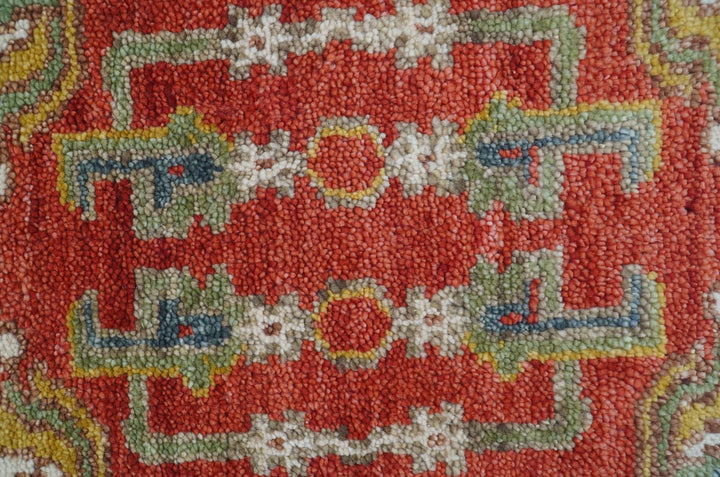 Cali Hand Knotted Turkish Design Rust And Blue Wool Rug - The Rug Decor
