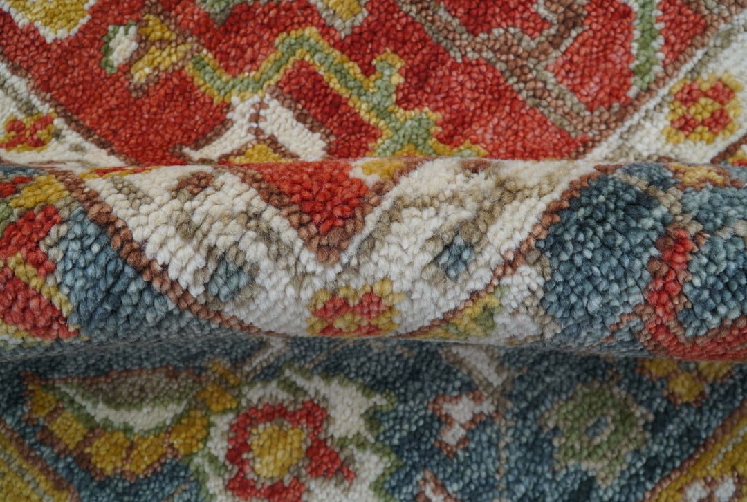 Cali Hand Knotted Turkish Design Rust And Blue Wool Rug - The Rug Decor