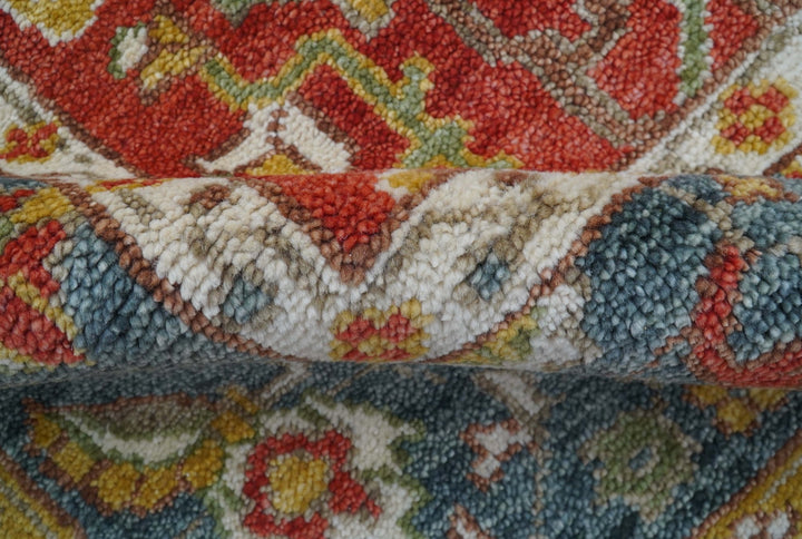 Cali Hand Knotted Turkish Design Rust And Blue Wool Rug - The Rug Decor