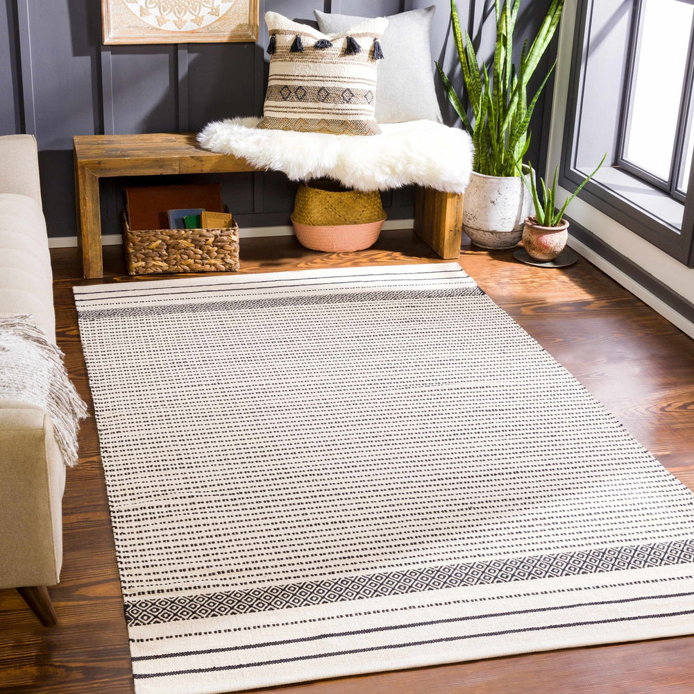 Calumpang Ivory And Black Modern Geometrical Hand Woven Area Rug - The Rug Decor