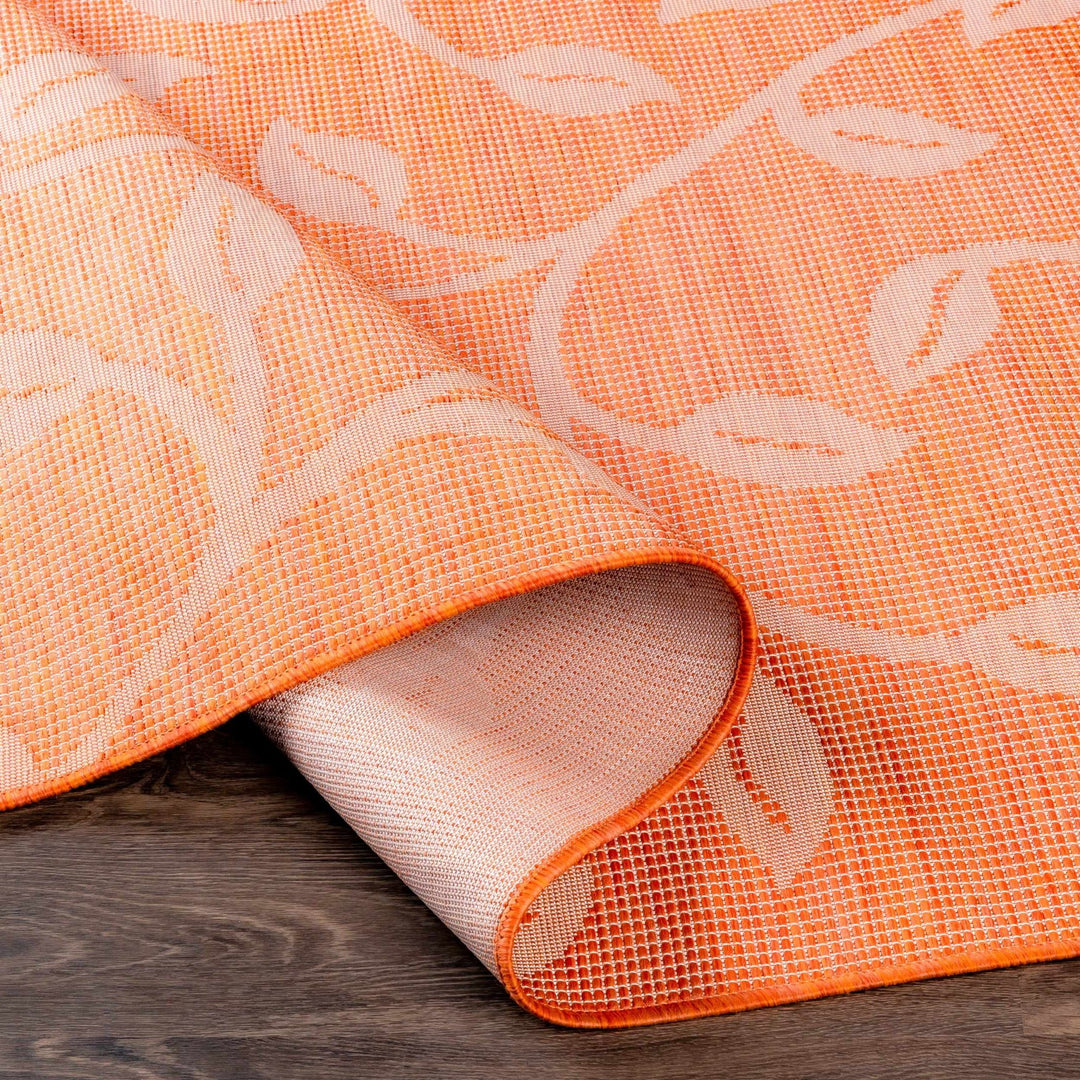 Calwell Modern Botanical Design Orange Outdoor Area Rug - The Rug Decor