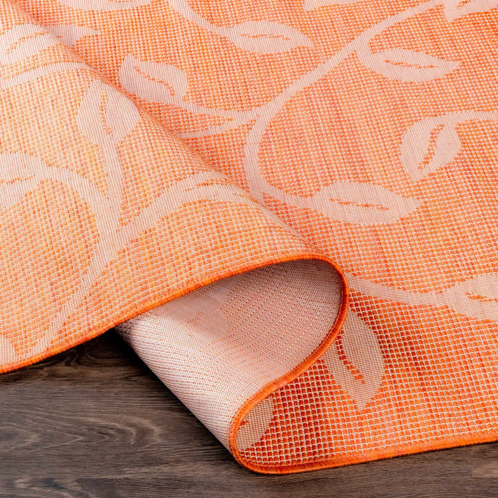 Calwell Modern Botanical Design Orange Outdoor Area Rug - The Rug Decor