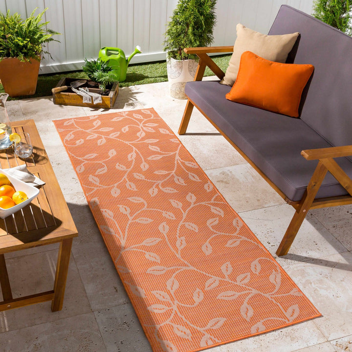 Calwell Modern Botanical Design Orange Outdoor Area Rug - The Rug Decor