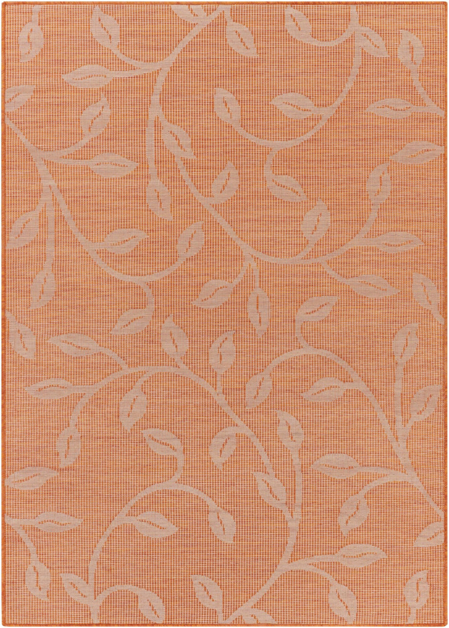 Calwell Modern Botanical Design Orange Outdoor Area Rug - The Rug Decor