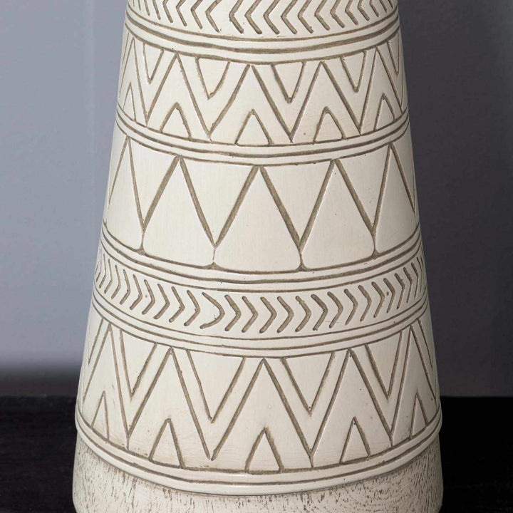 Camaligan Tan & Cream Resin Table Lamp – Transitional Bohemian Accent Lighting with Linen Shade - The Rug Decor