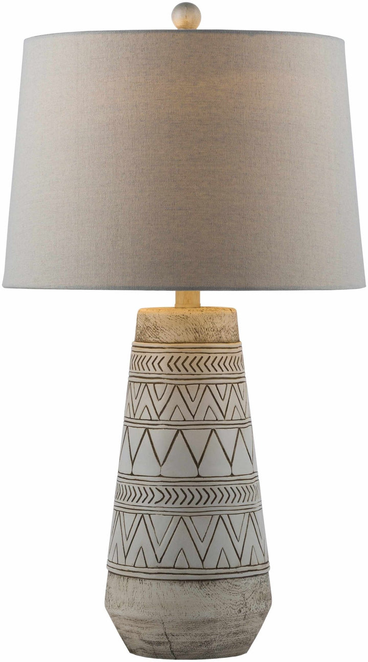 Camaligan Tan & Cream Resin Table Lamp – Transitional Bohemian Accent Lighting with Linen Shade - The Rug Decor