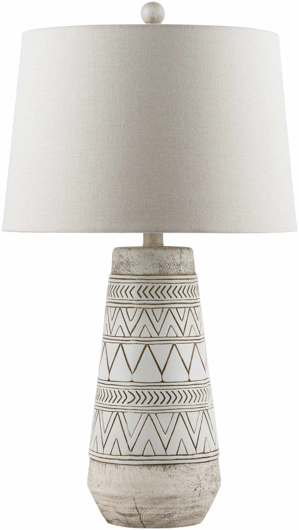 Camaligan Tan & Cream Resin Table Lamp – Transitional Bohemian Accent Lighting with Linen Shade - The Rug Decor