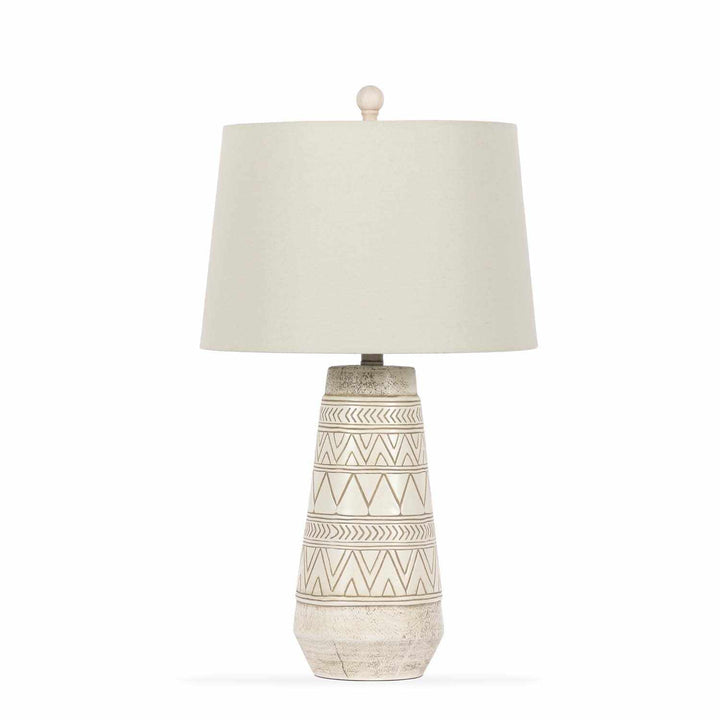 Camaligan Tan & Cream Resin Table Lamp – Transitional Bohemian Accent Lighting with Linen Shade - The Rug Decor