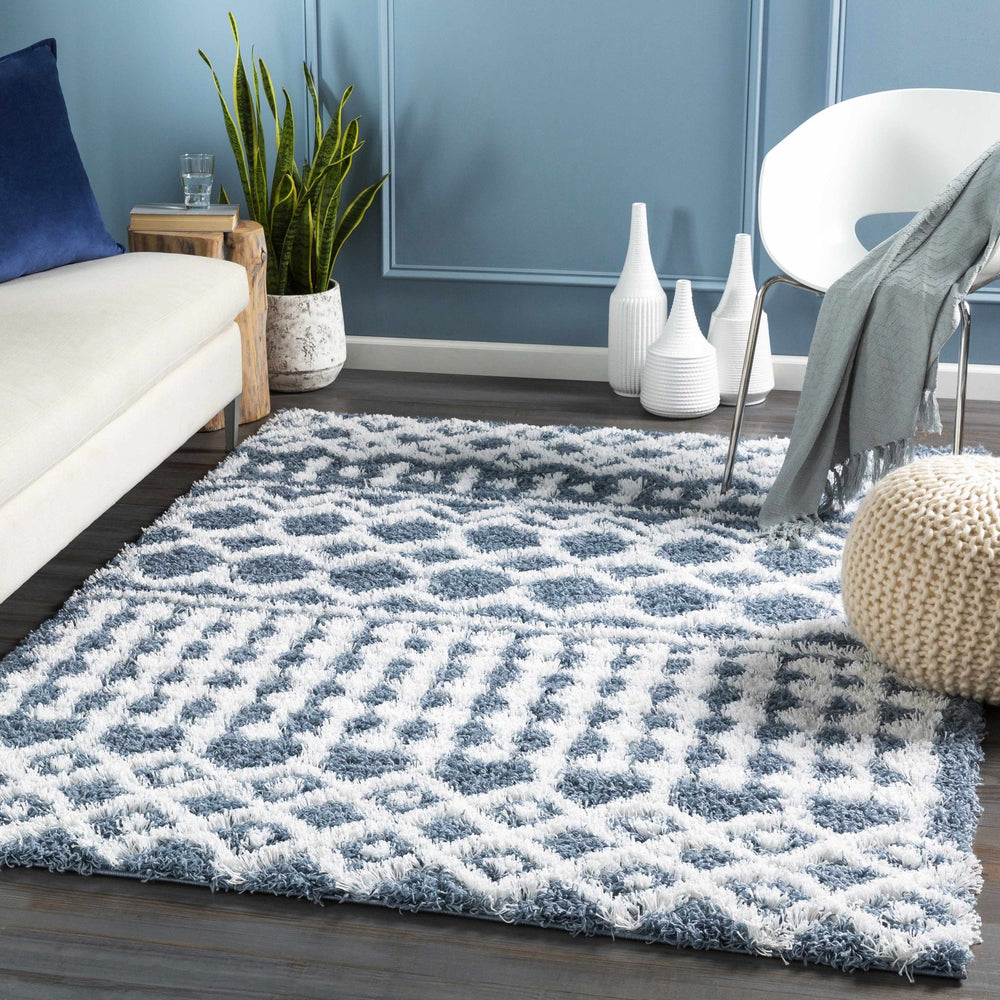 Camp Modern Geometrical Design Blue And Ivory Area Rug - The Rug Decor