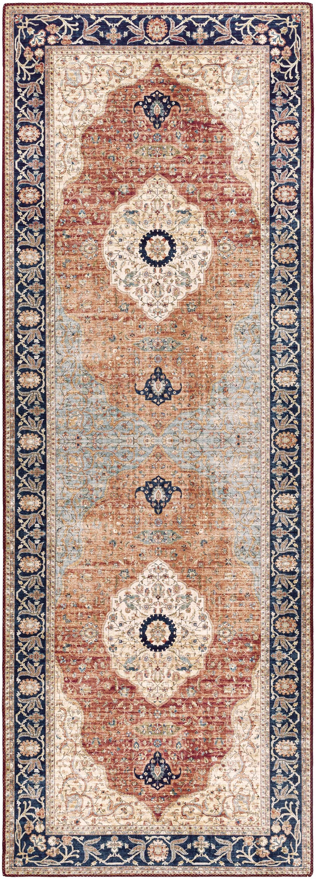 Camperdown Rust And Blue Traditional Style Area Rug