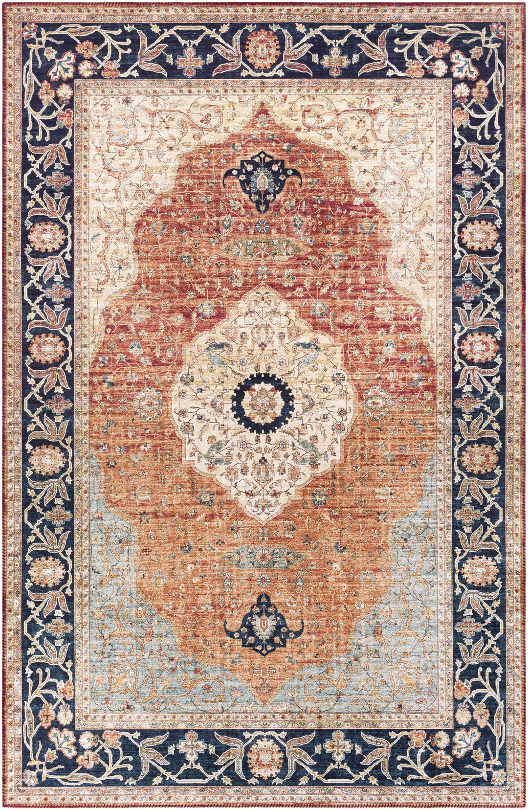 Camperdown Rust And Blue Traditional Style Area Rug