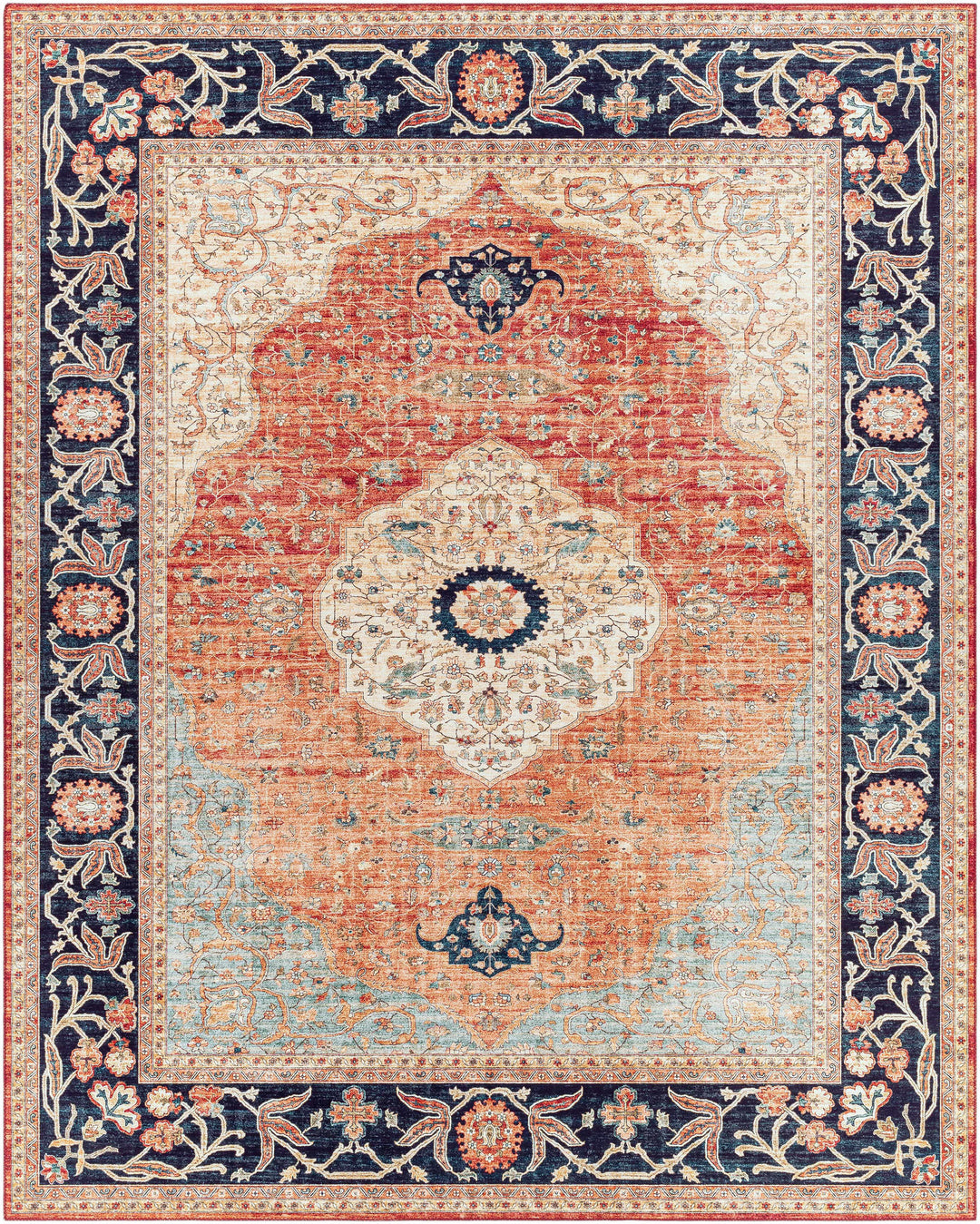 Camperdown Rust And Blue Traditional Style Area Rug