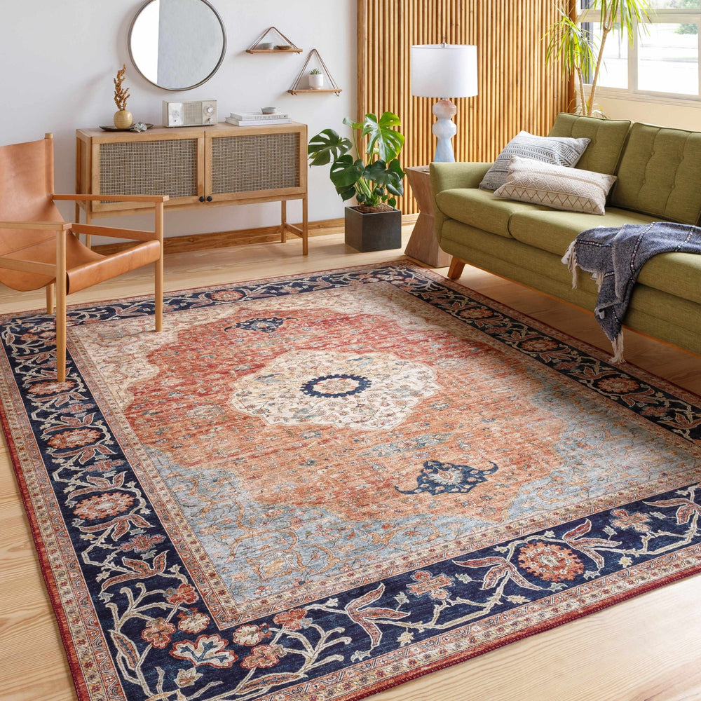 Camperdown Rust And Blue Traditional Style Area Rug - The Rug Decor