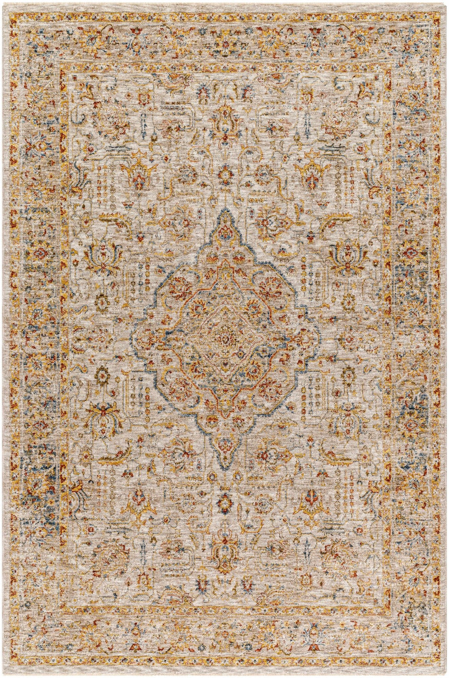 Canan Mustard And Beige Traditional Medallion Design Rug - The Rug Decor