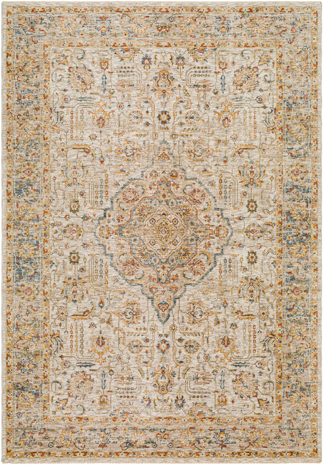 Canan Mustard And Beige Traditional Medallion Design Rug - The Rug Decor