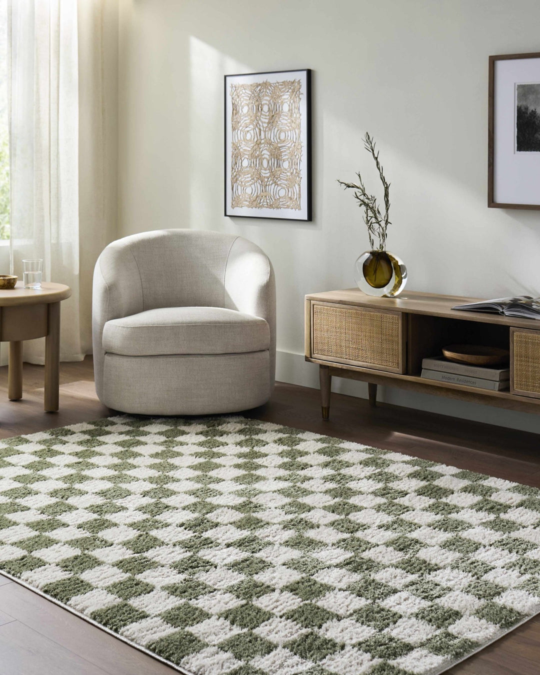 Canika Modern Geometrical Green And Beige Washable Rug - The Rug Decor